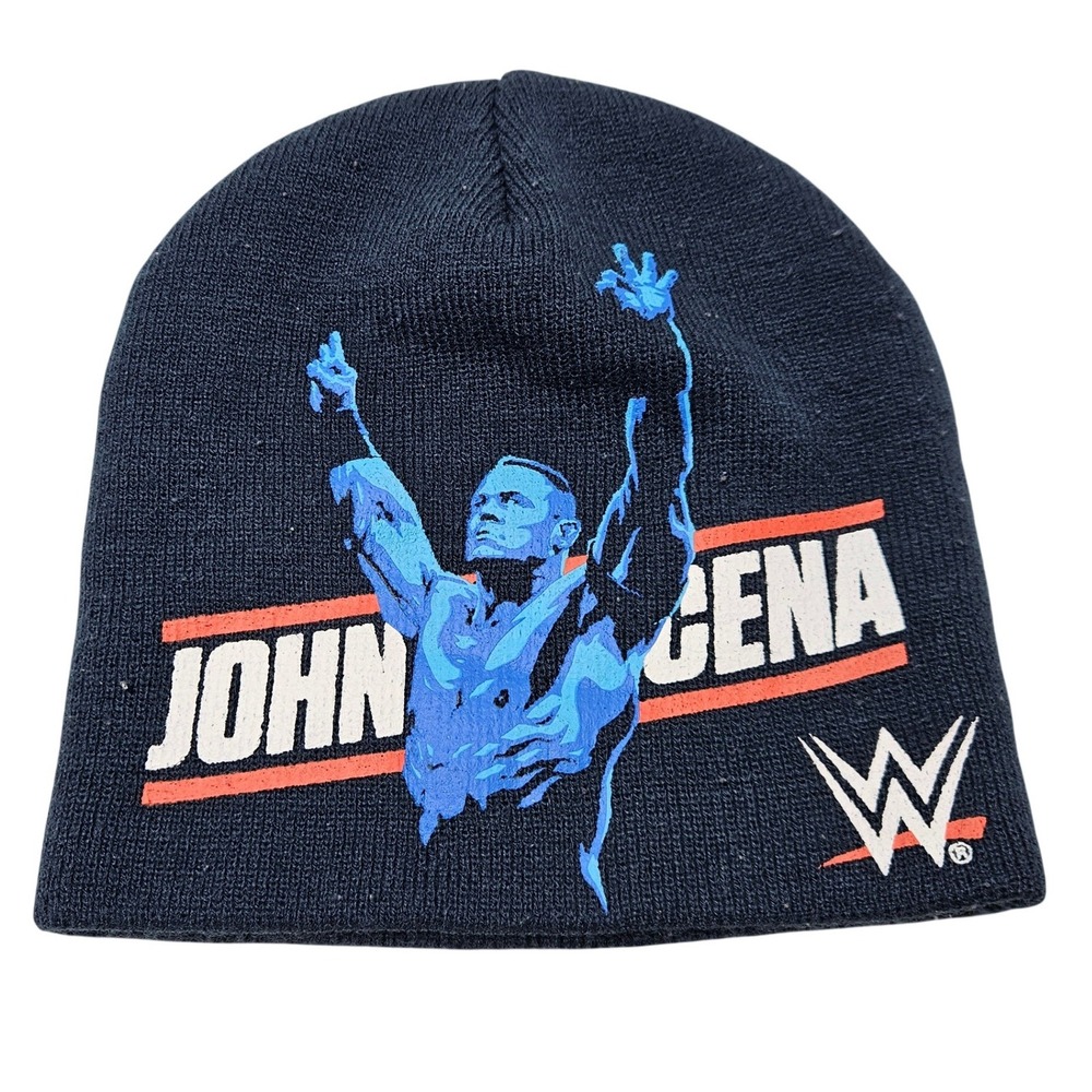 WWE John Cena Beanie Mens Navy Blue Knit Graphic Hat